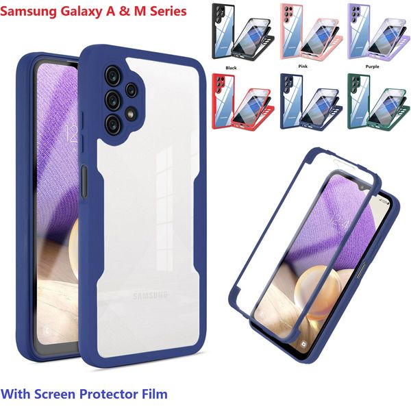 Silicone 360ﾰ Double Côté Cas Pour Samsung Galaxy A13 A10s A20s A52s A50 A20 A30 A12 A21s M12 M22 A22 M32 A32 Cas Film Protecteur D'écran Pare-chocs Couverture