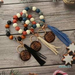 Porte-clés en perles de silicium, monogramme en bois, disque en bois vierge, Bracelet à pampilles, cadeau pour son porte-clés