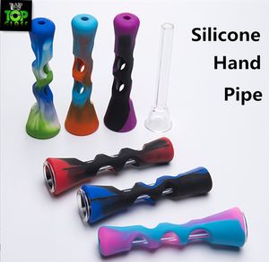 Tubo de mano de silicona con tubo de vidrio en el interior L = 83 mm D de tubo = 8 mm Tazón = 19,5 mm Plataforma de aceite de tabaco portátil Mini Dab