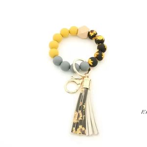 Bracelets tournesol en Silicone, imprimés en 3D, en cuir de haute qualité, pompon Lepoard, perles en bois de hêtre, cadeaux de fête