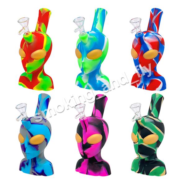 Silicone Alien Water Pipes Hookahs 8inhes bongs d'eau dab plate-forme pétrolière avec bol en verre accessoire de fumée