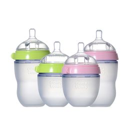 Siliconen babyfles groen / roze 5 oz en 8 oz 2 pack een gratis fles (lepel bonus) kinderen 211023