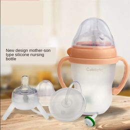 Silicone bébé biberon enfants tasse enfants formation eau avec longue séparation de paille Anti-chute né 240129