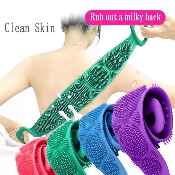 Serviette de bain luffa souple en Silicone, ceinture de bain, Massage exfoliant pour le corps, douche, nettoyage du corps, sangle de douche, salle de bain