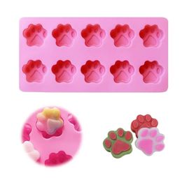 Siliconen bakvormen voor hondensnoepjes - vormen met bot- en pootafdruk, antiaanbaklaag en BPA-vrij, set van 2, roze en paars