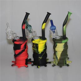 Plataformas de barril de silicona Hookah Mini Silicone Dab Jar Bongs Plataforma de tambor de aceite de silicona con clavo de cuarzo de doble tubo y carpa de vidrio