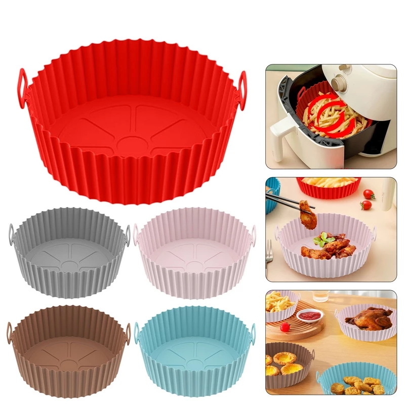 Hava Fritöz Fırın Aksesuarları Için Silikon Sepet Pot Tepsi Astar Tava Pişirme Kalıp Pasta Bakeware Mutfak Roman Şekli Yeniden Kullanılabilir LX5151