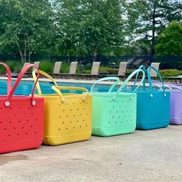 Silicone Beach Large Tote Luxe evabdgg Plastic strandzakken Roze blauw snoep vrouwen cosmetische tas PVC Basket Travel opbergzakken Buiten Handtas Tas