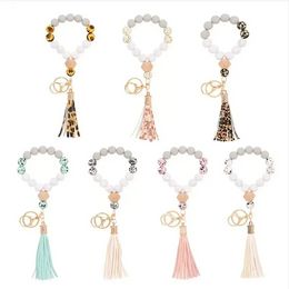 Siliconen Bead Bracelet Vrouwelijke Tassel Key Chain Favor Hanger Armbanden Rubber Pols Pols Fashion Keychain Pols Holder Holder Pols Ring Sieraden F0802