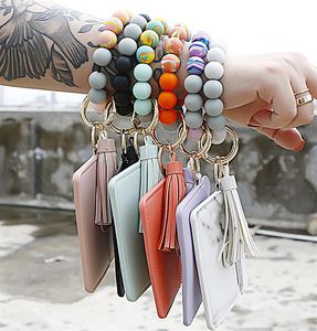 Porte-clés en perles de Silicone, bracelet de poche, porte-carte de crédit, portefeuille, DF090