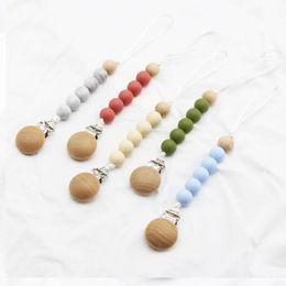 Siliconen Bead Fopspeen Houders Pasgeboren Fopspeen Kettingen Baby Tandjes Tepel Houder Kinderen Chew Speelgoed Baby Hout Bead Fopspeen Chain Clips