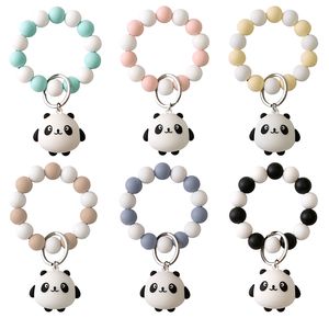 Siliconen kralen armbanden cartoon panda hanger armband sleutelhanger speelgoed sleutelring decoratieve oranment
