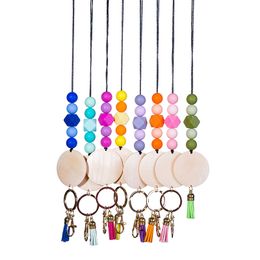 Siliconen kralen Keychain Lanyard Diy Wood Chip Tassel Keychains Key Chain Fashion Jewelry ketting