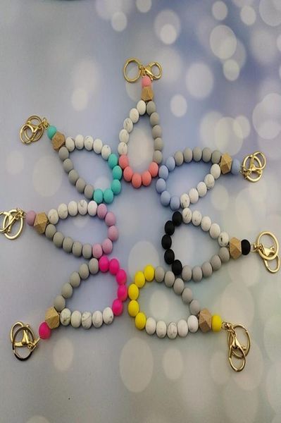 Perles de silicone porte-clés bijoux gland chaîne bracelet bracelet de qualité alimentaire gel de silice clés chaîne fête faveur glands pendentif en bois 6244736