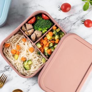 Silicone Bento Box Travel buitenshuis Portable Storage Kinderen Lunchboxen Magnetron Oven rechthoekig drie-celcontainer Sets Sets B1101