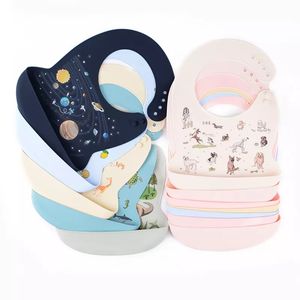 Silicone Bibs Cute Print Waterproof Feeding Bib Burp Safe Food Grade BPA Free Silicon for Toddler Kids Tableware Accessories