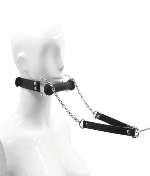 Silicone morsure bâillon chien os de bondage en cuir en laisse collier bouche bâtonnet avec laisse de la chaîne