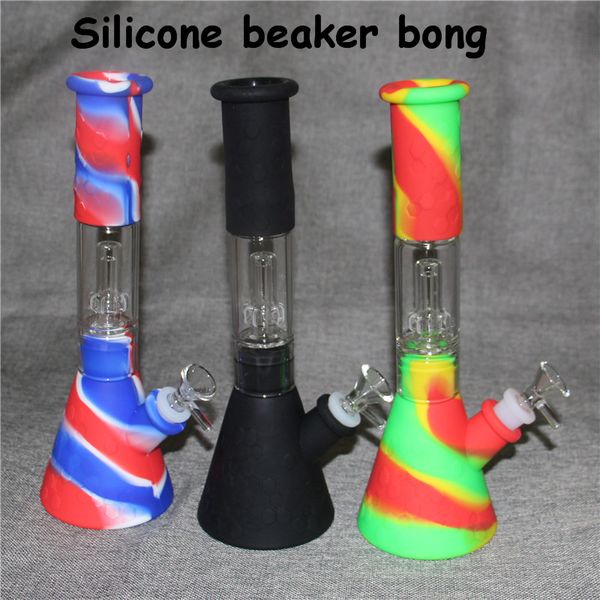 Silicone Bong Beaker Base Narguilés Conduites D'eau 14mm femelle incassable bongs Silicon Downstem Fumer Bol En Verre