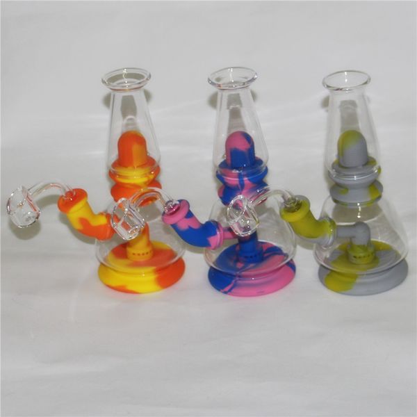 Silicona Bong Bubbler 7.5 '' Pipa de agua Hookah Tabaco Bongs de vidrio Dabs Rigs Pipas de silicona para fumar con tazón