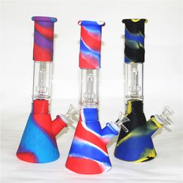 Silicone Bong FDA fumer narguilé 11 pouces base de bécher mélange coloré toutes les couleurs eau Shisha verre cendrier nectar