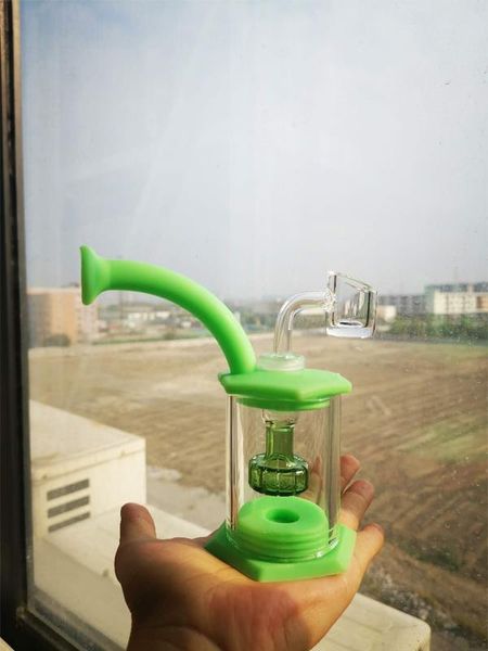 Waterpijpen Siliconen Bong Glazen Douchekop percolator Gemakkelijk schoon 5.9 inches Dab Rigs met 4mm quartz banger pijp mini waterpijpen