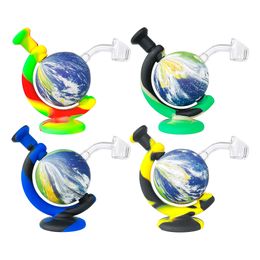 Silicone Bong Globe Water Pipes Bookah Printing DAB Rigs avec 14,4 mm Pipes de fum￩e de quartz banger accessoire