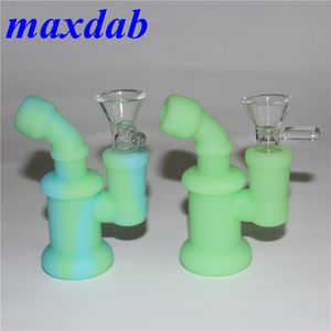 Silicone Bong Hookah Glow in Dark Mini Silicon Dab Rig-Water Pipes Bongs 3,85 pouces Bubbler Oil plates d'huile avec bol en verre