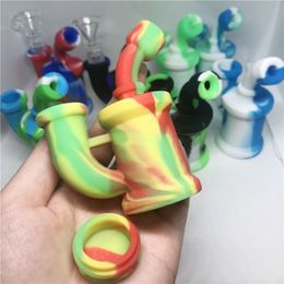 Silicone Bong Mini Silicone Dab Rig Conduites D'eau Bong 3,85 Pouces Bubbler Camo Oil Rig Amovible Incassable Percolateur Narguilé Avec Bol En Verre