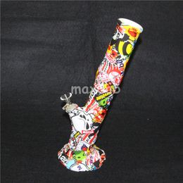 narguilés Silicone Bongs Mini Silicone Dab Rigs Conduites D'eau Bong 13,5 pouces Bubbler Camo Oil Rig Amovible Incassable Percolateur Narguilé avec Bol En Verre