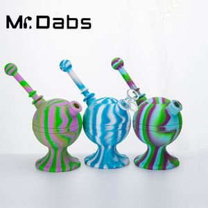 Bong en silicone Pipe à eau en silicone avec bol en verre Verre vers le bas Tige en forme de boule Tuyaux d'herbes de tabac Huile Dab Rig