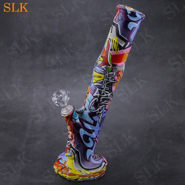 Bang en silicone Pipe à eau Bongs en verre Plates-formes pétrolières Bong pliable 18 pouces Silicone Recycler Oil Rigs avec tige en verre diffus