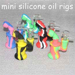 Siliconen Bong Water Pijpen Hookahs Camouflage Pure kleur Siliciumolie Rigs Mini Bubbler Bongs met glazen kom nectar dabbergereedschap