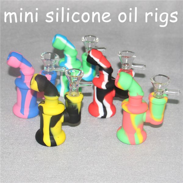 Silicone Bong Pipes À Eau Narguilés Camouflage Couleur Pure Rigs D'huile De Silicium mini barboteur bongs Avec Bol En Verre nectar dabber outils