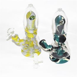 Silicone Bongs tuyaux de narguilé 7,8 pouces conception des yeux Mini narguilés Dab Rigs bécher Bong avec bol en verre tuyau d'eau Multi couleur