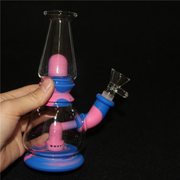 Silicone Bongs Percolateurs conduites d'eau shisha narguilé percolateur tube Avec Bol En Verre Mini Bong dab rigs dabber outil