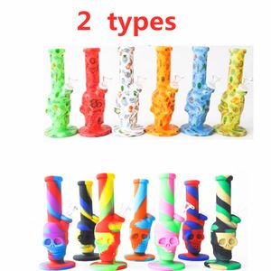 Bongs de silicona Pipa de agua con forma de calavera Cachimbas Aceite para fumar Vaso embriagador Dab Rigs Percoladores Perc Extraíble Recto