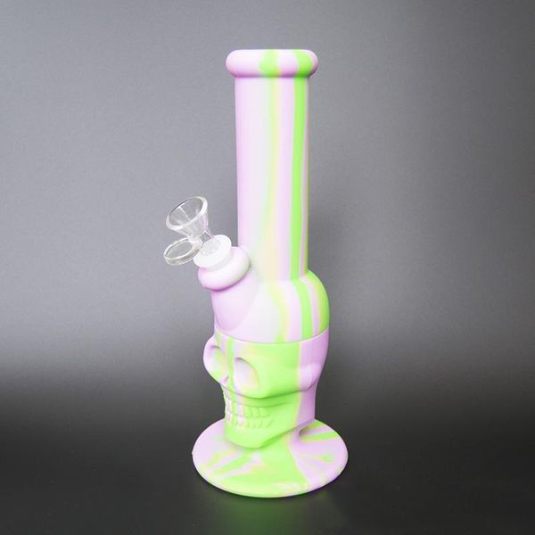 Bongs de silicona Cachimbas Forma de cráneo pipa de agua aceite para fumar vaso embriagador Dab Rigs Percoladores Perc Recto extraíble con recipiente de vidrio