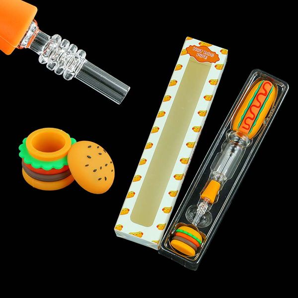 Bangs en silicone fumer pipe à eau barboteur d'huile quartz ongles tuyaux à main accessoires de fumée avec boîte d'emballage hamburger contrainer