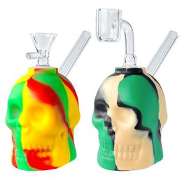 Bangs en silicone narguilés crâne à deux côtés avec bols en verre et conduites d'eau en quartz de 4 mm dab rigs accessoire de fumée pipe