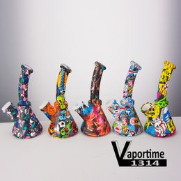 Narguilés en silicone Bongs Impression par transfert d'eau 6,5 pouces + Bol en verre sans tige en silicone 14,4 mm Joint Couleurs mélangées Tuyaux de qualité alimentaire Dab 484