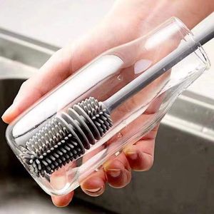 Brosse de nettoyage de biberon en silicone avec manche long pour biberons, vase de bouteille de sport et verrerie