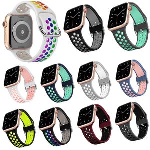 Siliconen Ademend Loop Horloge Band Sport Strap Dubbele Kleur Holle Ontwerp Rubber Horlogeband voor Iwatch 5/4/3/2/1 38 40 42 44mm