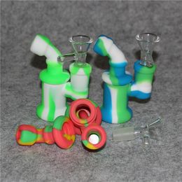 Silicone Bubbler Bong Hookah met glazen kom Smoking Pijp Hand Lepel Pijp Silicon Oil DAB RIGS