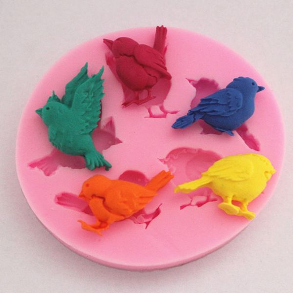 Molde de silicona para pasteles, nuevo diseño, 1 pieza, 3D, 5 pájaros, lindo pájaro, molde de jabón de Chocolate, herramienta de decoración de pasteles para hornear, moldes para pasteles DIY, promoción