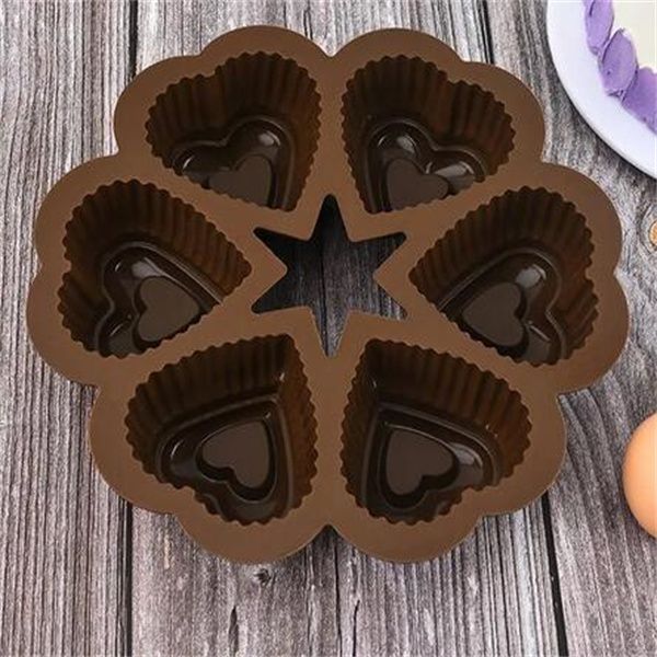 Moule de gâteau en silicone six grilles amour chocolatement cupcake muffin tasse de boulangerie tarte à œufs pudding jelly biscuits moule réutilisable outil de bricolage gc2250