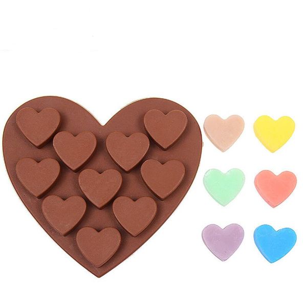 Molde de pastel de silicona 10 celosías en forma de corazón molde de chocolate para hornear moldes de bricolaje molde de pastel de cocina para el hogar LX4220