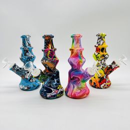 Siliconen cartoon collage Water pijp wijnfles pagode roken bong rigs met 14 mm glazen kom niet brakbare bongs pijp