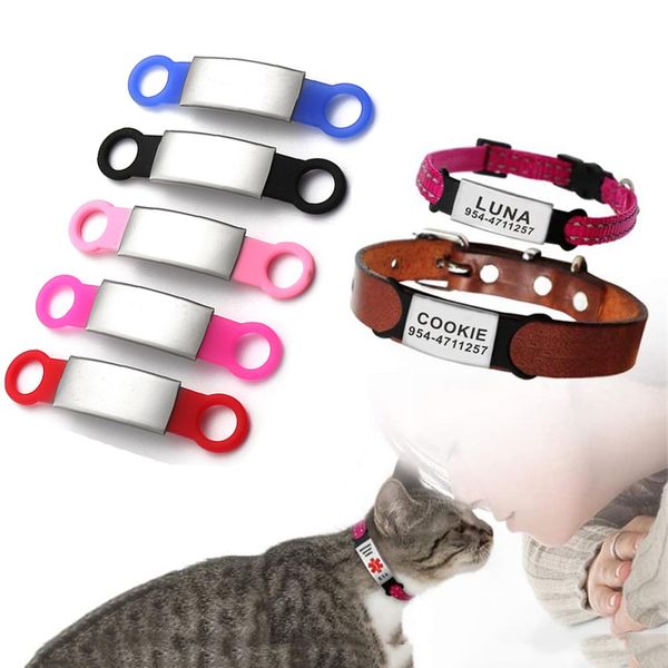 Etiqueta de silicona para perros y gatos, personalizada, con grabado DIY, tarjeta de identificación para mascotas, collar de etiquetas para mascotas de acero inoxidable