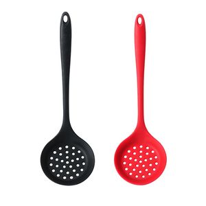 Coador de silicone resistente ao calor, coador de silicone com fenda, colher de cozinha, coador com cabo longo