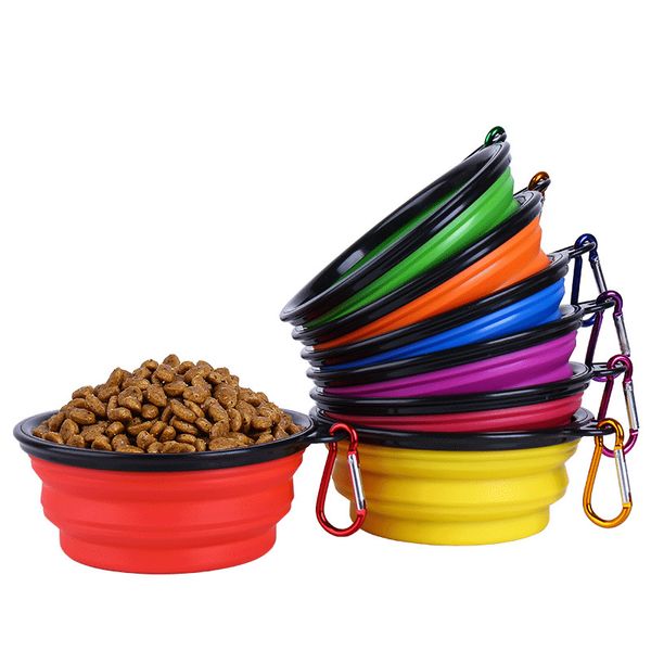 Bols de chien pliables en silicone grands bols de camping de voyage pliables portables grand bol de chien plat de nourriture pour chat de chien de compagnie pour l'alimentation et l'eau dh655